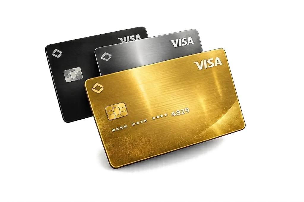 BTY Visa Card tiers — Standard, Metal, and Gold